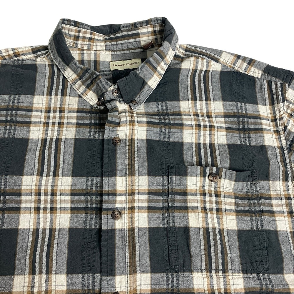 Hobbs Creek Shirt Mens 2XL‎ XXL Black Brown Plaid Button Up Short Sleeve Cotton